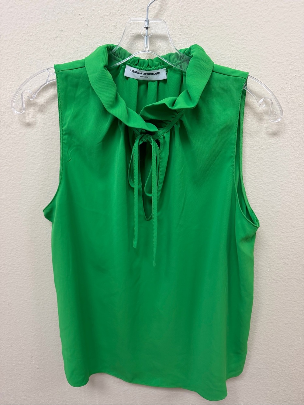 EUC Amanda Uprichard Emerald Sleeveless Ruffle Tie-Neck Blouse